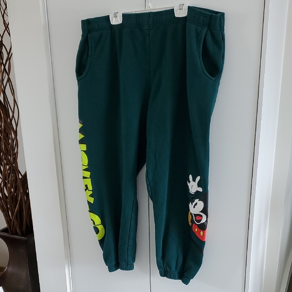 Disney Green Joggers with Mickey Mouse and Yellow Details
